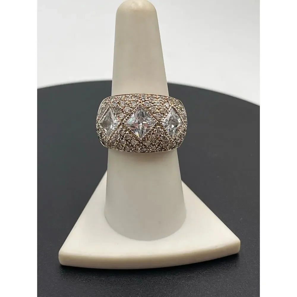 DBJ Designer Ladies Sterling Silver Rhinestone Cocktail Jewelry Ring‎ Size 8.25